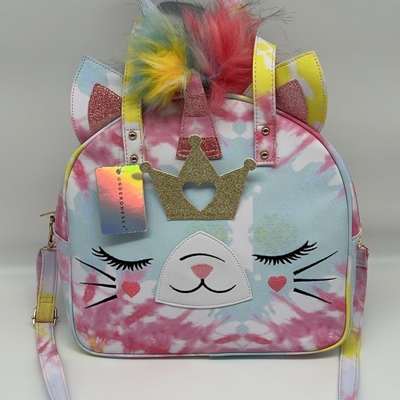 Under‎ One Sky Pastel Tie Dye Princess Unicorn with Poms Pointed Ears Purse Bag - Picture 2 of 10